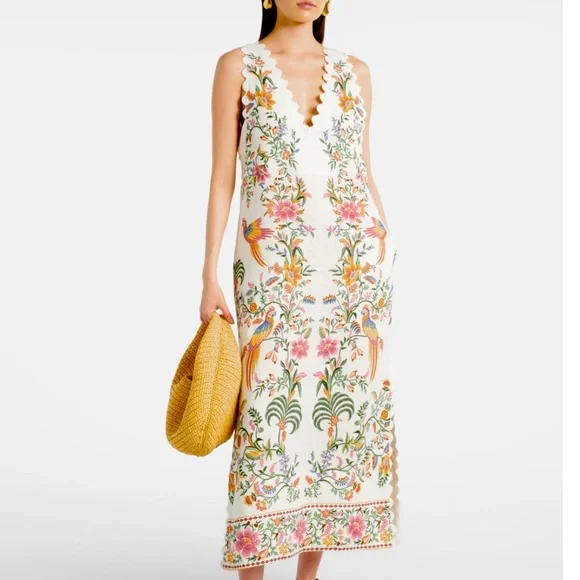 FARM Rio Off-White Delicate Forest Premium Linen Maxi Dress Size Small NWT - Picture 1 of 16